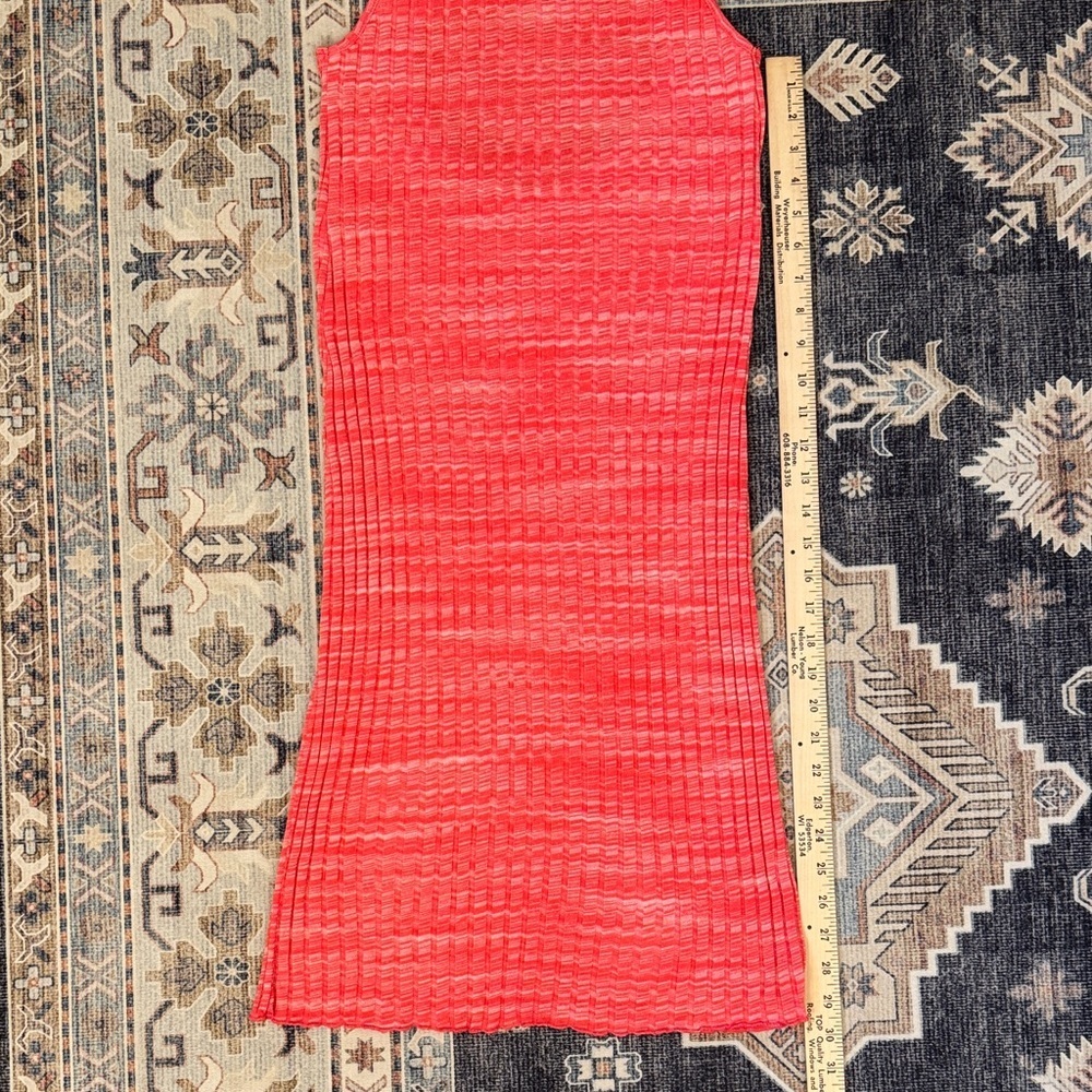 ZARA Ribbed Keyhole Midi Dress Hot Pink Bodycon Stretchy Size Small - Picture 8 of 9